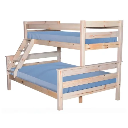 Solid wood tri-bunk bed with single top and double bottom configuration in white finish